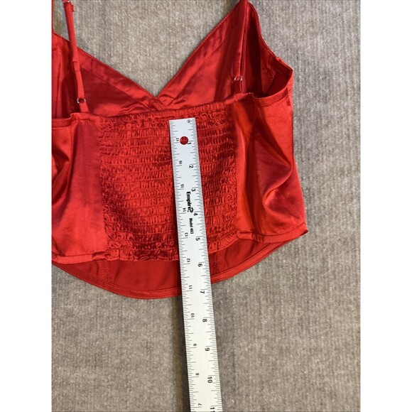 COTTON‎ CANDY LA Red Satin Cropped Cami Size Small Smocked Stretch Back Side Zip - Picture 7 of 8